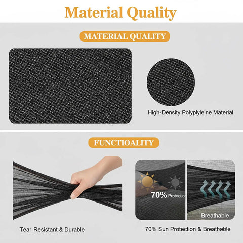 Beefy 70 Percent Shade Cloth For Garden Black Mesh Tarp 6.5 By 10 Feet Outdoor Sun Shade Net Material Quality and Functionality