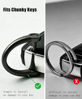 Comparison of a Built Tough Metal Keychain Clip with a conventional ring, showing easy installation for chunky keys.