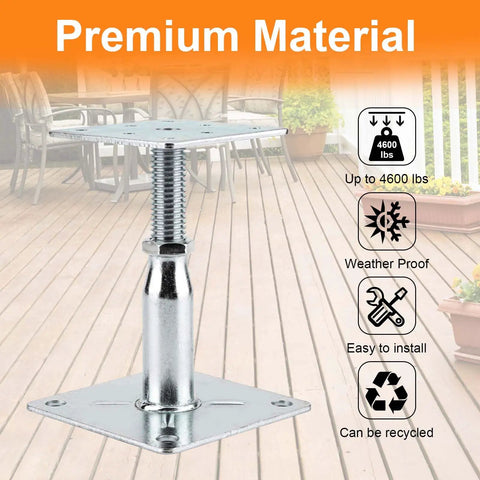 Heavy Duty Adjustable Support Jack Set For Decks And Floor Joists Two Pack Mini Screw Pedestals with threaded design for height adjustments.