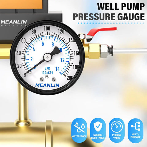 Well Pump Pressure Gauge 0 to 200 Psi With 2 Inch Dial Face Center Back Mount One Eighth Npt Includes One Quarter And Three Eighth Npt Hex Bushings Three Two Three Percent Accuracy For Water Wells And Diy Pressure Testing