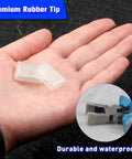 Six Replacement Rubber Tips Kit For Glass Running Pliers shown on hand and on pliers. Scratch-free, high-density polymer tips for up to 25mm jaws.