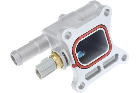 Direct Bolt On Aluminum Water Outlet Assembly With Coolant Sensor Plug And Go Upgrade Ditches Brittle OEM Plastic, showing aluminum construction and coolant port.