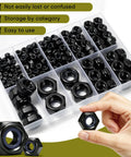 Black 304 Stainless Steel Lock Nuts Kit With Nylon Insert 180 Pcs Seven Metric Sizes M3 To M12 clear box storage