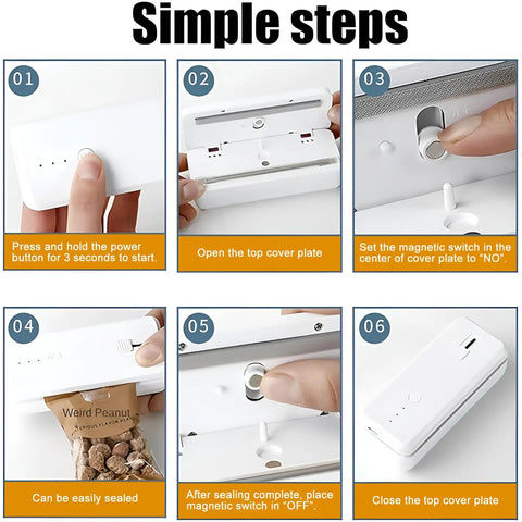 Steps to use the 2 In 1 Bag Sealer And Cutter Portable USB Rechargeable Heat Sealer for Snack Bags Keeping Chips Fresh and Crisp