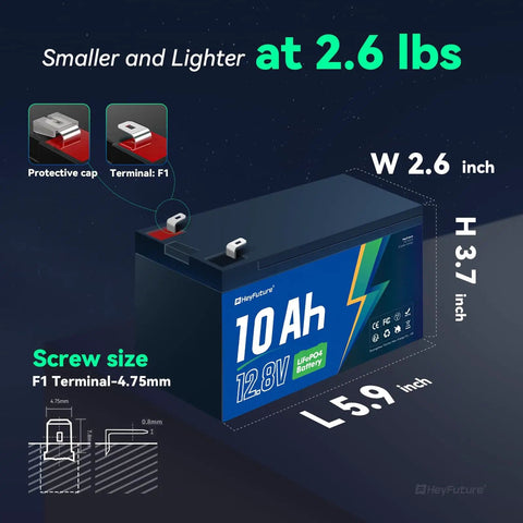 12V 10Ah LiFePO4 Deep Cycle Battery With Built In 20A BMS And F1 Terminal 5000 Plus Cycles Lightweight Lithium Power Up For Ride On Toys