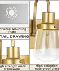 Detailed view of three light sleek brushed nickel vanity fixture with clear glass shades for modern bathroom lighting installation.