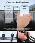 Heavy Duty Metal Phone Mount For Jeep Wrangler JK JKU 2011 To 2018 Dash Holder showing custom rail system for hands-free use