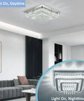 16 Inch LED Chandelier Square Crystal Flush Mount Ceiling Light Fixture for living room, day and night view