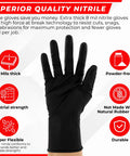 Heavy Duty Black Nitrile Gloves, 8 Mil Industrial Strength, Raised Diamond Texture For Workhorse Traction On Greasy Tools, Latex Powder Free Work Gloves, Case Of 1000, Large, shown with grip texture and 8 mil thickness.
