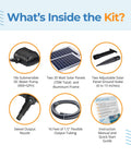 Large Solar Water Pump Kit Moves 900 GPH With Dual 35 Watt Sun Powered Panels For Plug Free Submersible Flow components overview.