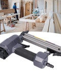 Heavy Duty Pneumatic Brad Nailer And T Nail Gun For Woodworking And Home Improvement Smooth Shooting Stapler with side view and magazine.