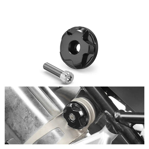 R1250GS GSA Exhaust Hanger Bolt Replacement showing silver bolt and installed on motorcycle frame for Adventure ADV 2019 to 2024