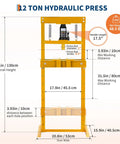 Tough As Nails 12 Ton Hydraulic Shop Press Featuring H Frame Design With Adjustable Height Worktable, dimensions and weights displayed.