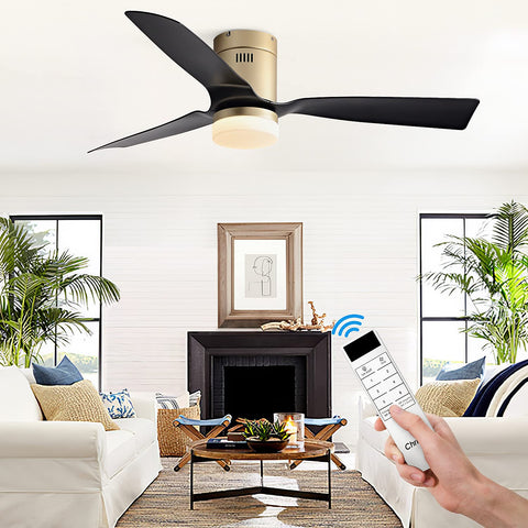 52 Inch Black Ceiling Fan With Lights And Remote in a living room, Whisper Quiet 6 Speed DC Motor, Reversible, Three ABS Blades