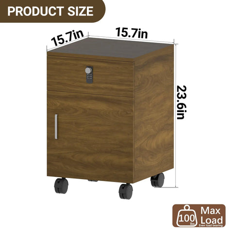 Legit Quality Rolling File Cabinet With Secure Combo Lock For No Sweat Office Organization Sweet Dark Walnut Wood Finish, 15.7x15.7x23.6 inches.
