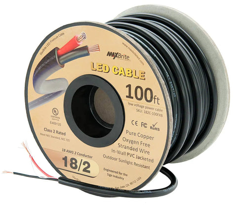 18 AWG Low Voltage LED Cable Two Conductor Outdoor Rated Black Jacket In Wall Speaker Wire UL Class 2 Certified reel
