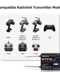R7FG 7 Channel Gyro Receiver 2.4GHz Telemetry Long Range For RC Cars And Boats With compatible transmitters display chart