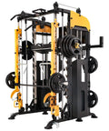 All In One Home Gym System With Smith Machine And Adjustable Lever Arms 2 To 1 Pulley Ratio Commercial Grade Squat Rack Dual 440lb Weight Stacks And Attachments For Safe Solo Training
