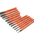 Extended Length Punch and Chisel Set for Metalworking and Carpentry, Pro Grade 12 Piece With Striking Cap, Recessed Stock, Color Coding