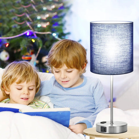 Set Of 2 Touch Control Bedside Lamps With USB Ports And AC Outlet, 3-Way Dimmable Nightstand Lights in a child’s room setting