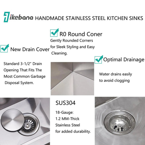 15 Inch Bar Sink With Brushed Nickel Finish, 304 Stainless Steel, 18 Gauge, Single Bowl Workstation Drop-In Wet Bar Prep Sink