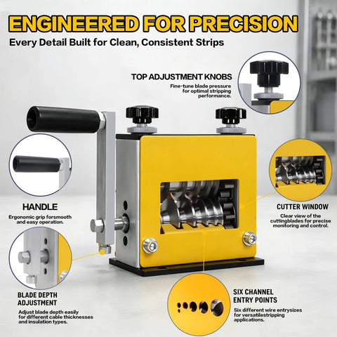 No Sweat Heavy Duty Wire Stripper Machine For Copper Cable 3 To 17 MM showing precision knobs and adjustable depth for optimal stripping.