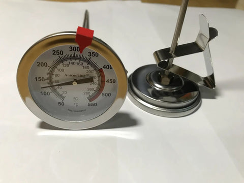 Pro Grade 12 Inch Probe Deep Frying Oil Thermometer Two Pack With Pot Clip displayed on white background