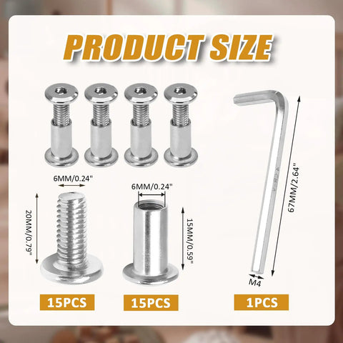 Top Shelf M6x20mm Hex Socket Cap Bolts With Barrel Nuts And Heavy Duty Carbon Steel Fastener Kit Plus M4 Allen Wrench product size chart.