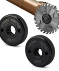 Five Eighths Inch Eleven UNC Threads Angle Grinder Flange Nut with M14 and 5/8-11 threads shown with grinding disc.