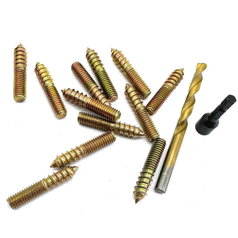 12 Pack Three Eighths Inch By Sixteen Threads Hanger Bolts With Pro Grade Alloy Steel Driver And HSS Twist Drill