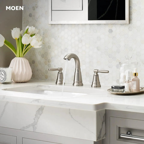 Halle Spot Resist Brushed Nickel Widespread Bathroom Faucet With Drain Assembly for 3 Hole Setups, Traditional Style, Aerated Flow