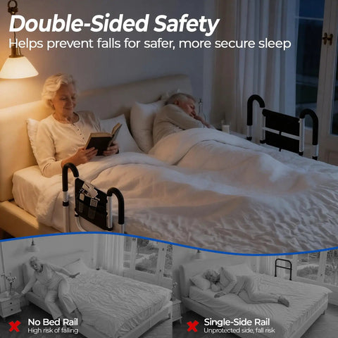 Dual Side Bed Rails For Seniors With 350 Pound Capacity ASTM Approved 4 Bar Anti Tip Frame in bedroom setting 2026 model
