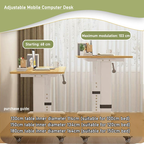 Straight Up Durable Height Adjustable Overbed Table With Easy Glide Locking Casters Mobile Laptop Desk For Bedroom Or Sofa heavy duty wood in two height settings.