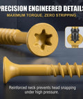Close-up of Torx head and threads from Tan Torx Self-Tapping Wood Screws Kit, 120 Pieces, Size 10 x 3 Inches, T25 Drive.