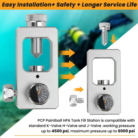 High Pressure Valve Adapter For Scuba And Paintball Fill Stations Perfect PCP And HPA Tank Connector with pressure gauge