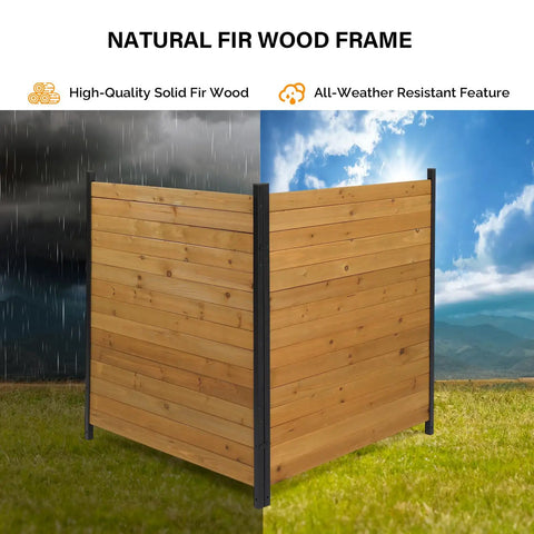 Outdoor Privacy Screen No Dig Wood Garden Fence With Iron Frame, weatherproof in rain and sun, 45 inch high shown in yard.