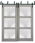 Lucia 2552 Interior Barn Bypass Sliding Doors With Frosted Glass And Solid Wood, Black Finish, 64 By 96 Inches, Modern Style