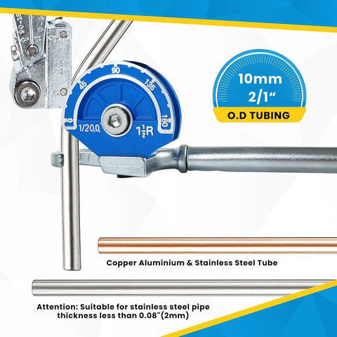 Professional 1/2 Inch Heavy Duty Tubing Bender for precision 180 degree bends on copper stainless steel and aluminum pipe, 10mm O.D tubing.