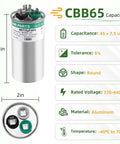 Beefed Up Dual Run HVAC Capacitor 45/7.5 uF 370/440V Replacement For Heat Pump Condenser Fan And Air Conditioner, aluminum body