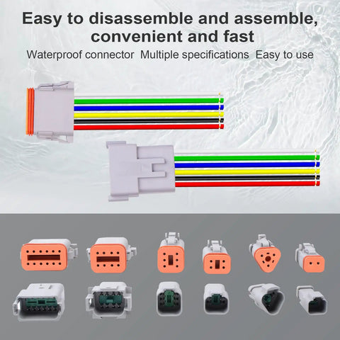 2 Pack 12 Pin Waterproof DT Connector Set with male and female wires, 16 AWG 105 C rated 600V cables, tin plated copper pins