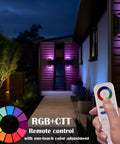 Outdoor Wall Light With RGB Color Changing And Warm White, 1000lm, RGB-CCT, Dual Pack GU10 Smart Bulbs, Mi.Light remote in garden