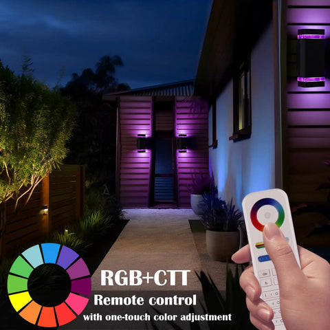 Outdoor Wall Light With RGB Color Changing And Warm White, 1000lm, RGB-CCT, Dual Pack GU10 Smart Bulbs, Mi.Light remote in garden