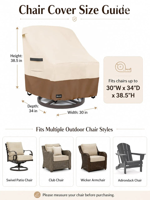 Outdoor Swivel Lounge Chair Cover 2 Pack Heavy Duty 600D Waterproof Patio Furniture Covers For Beefed Up Weatherproof Protection Fits Swivel Chairs Rockers Adirondack 30 X 34 X 38.5 Inches Beige And Brown