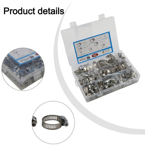 Awesome Heavy Duty Stainless Steel Hose Clamp Kit With 82 Pieces, Perfect For Car Truck Boat Plumbing Jobs Sizes From Quarter Inch To One And A Half Inch Worm Gear Clamps That Won T Rust Or Bend. 82-piece stainless steel hose clamp kit in plastic organizer