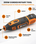 Close-up of Heavy Duty Corded Rotary Tool With 200watt Motor And 8000 To 40000 Rpm Variable Speed Flex Shaft Digital Display.