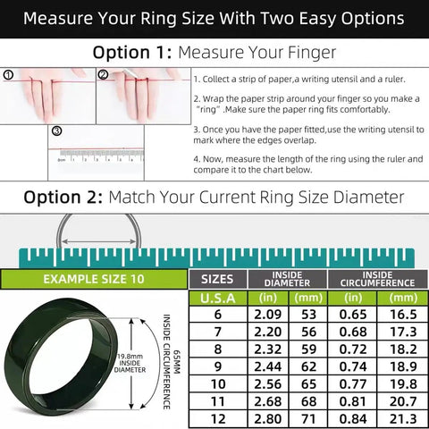 Measuring ring size instructions with chart for Hella Durable Smart Zirconia Ceramic Key Ring For Tesla Model 3 Y X S Cybertruck.
