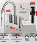 Brushed Nickel 2-Handle Centerset Bathroom Faucet With 360 Degree Swivel High Arc Spout Including Pop Up Drain And Water Hoses
