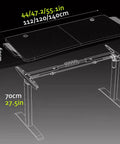 Silent Motor Sit Stand Desk With Glowing Led Ring And Three Memory Button Settings For Home Office Computer Workstation Quick Build Hits Different All Week dimensions and features diagram showing height adjustments and structure.