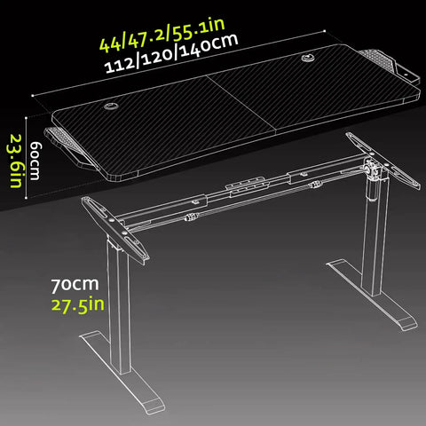Silent Motor Sit Stand Desk With Glowing Led Ring And Three Memory Button Settings For Home Office Computer Workstation Quick Build Hits Different All Week dimensions and features diagram showing height adjustments and structure.