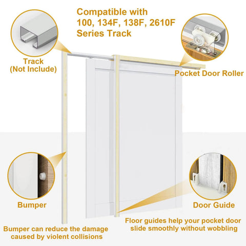 Diagram showing Pocket Door Roller Replacement Kit With 1 Inch O D Wheels For 100, 134F, 138F, 2610F Track Systems components